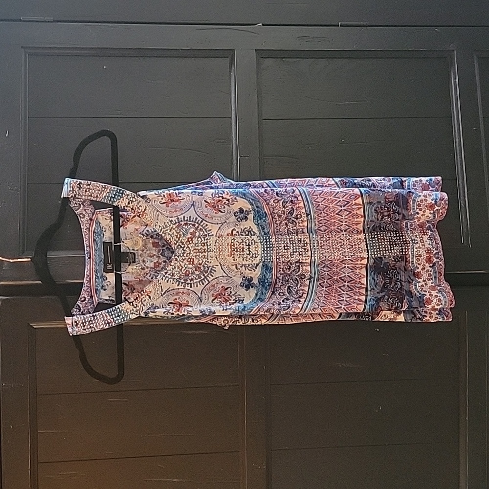 INC embellished tank with earrings size L paisley blue/orange beauty womens